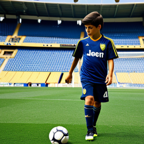 Home 7 Young Soccer Talent**
"A young, fully clothed soccer player in a Boca Juniors jersey, practicing a kick in La Bombonera stadium during the day, appropriate attire, safe for work, family-friendly, perfect anatomy, correct proportions, well-formed hands, natural pose, professional sports photography, high quality."
**