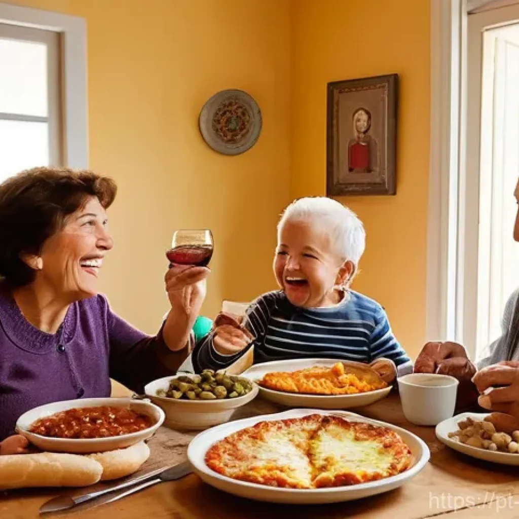 아르헨티나 이탈리아 이민자 영향 - **Prompt:** A warm, inviting scene of a multi-generational Argentinian family enjoying a boisterous ...