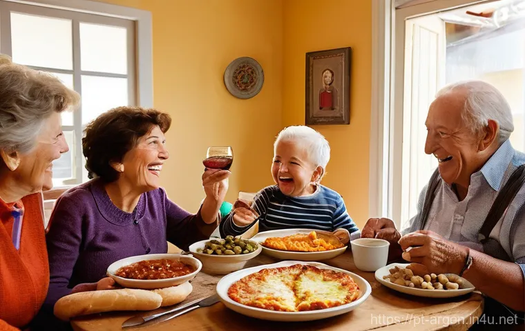 아르헨티나 이탈리아 이민자 영향 - **Prompt:** A warm, inviting scene of a multi-generational Argentinian family enjoying a boisterous ...