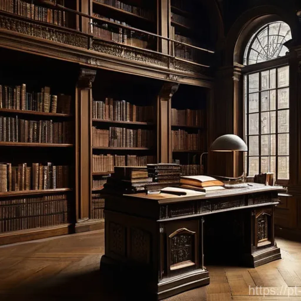아르헨티나 대표 문학 작품 - **Prompt:** A visually intricate and vast library, reminiscent of "The Library of Babel." Shelves st...