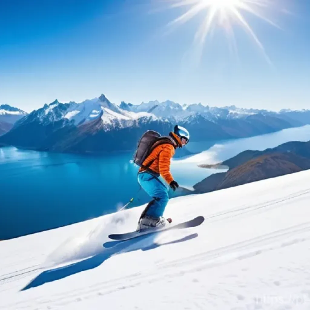 바릴로체 겨울 스포츠 여행 - **Prompt 1: Dynamic Skiing in Cerro Catedral**
"A person, seen from a dynamic low-angle perspect...