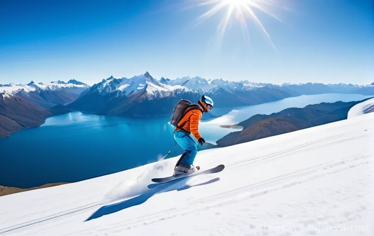 바릴로체 겨울 스포츠 여행 - **Prompt 1: Dynamic Skiing in Cerro Catedral**
    "A person, seen from a dynamic low-angle perspect...