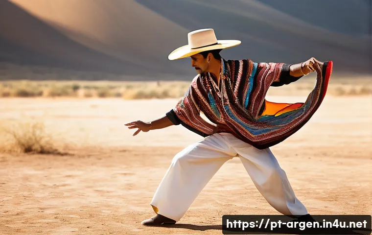 아르헨티나 민속 춤 - A powerful male gaucho dancer performing Malambo with intense focus, showcasing intricate and strong...