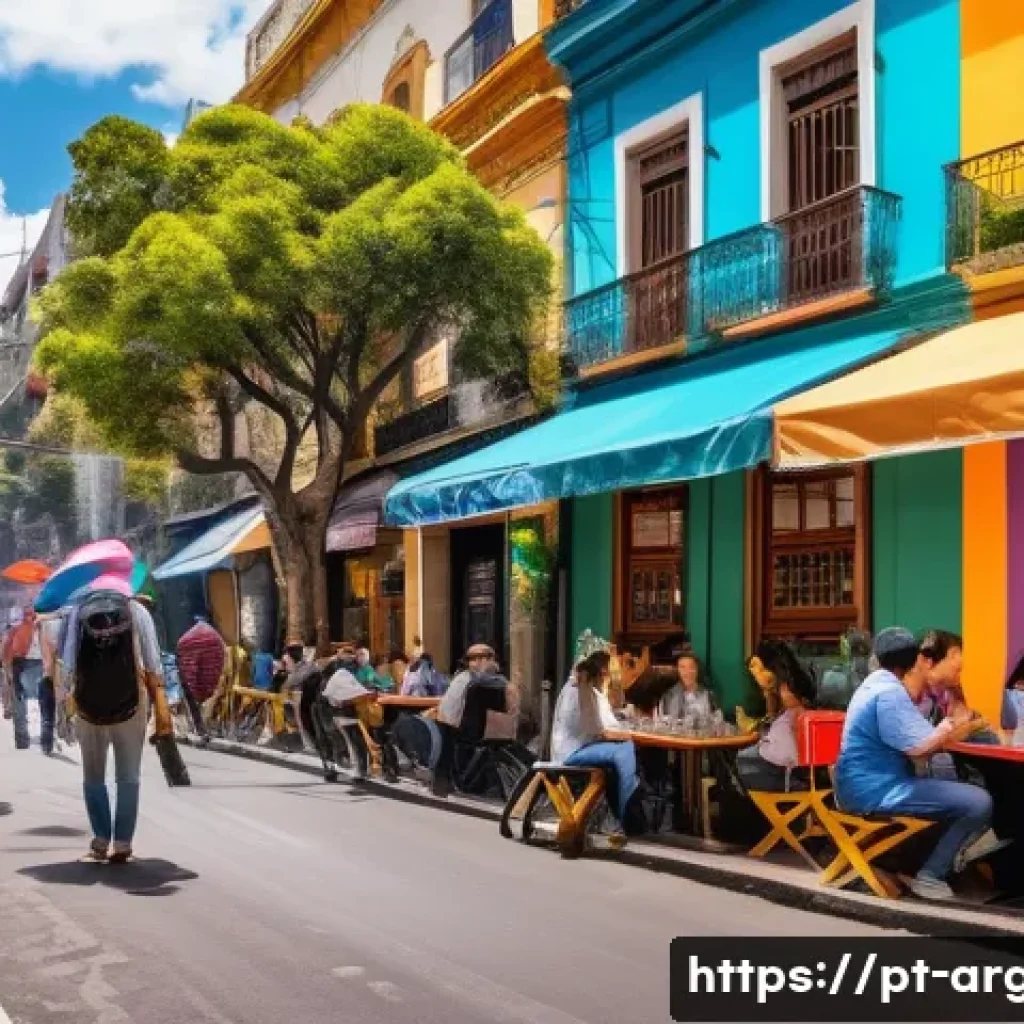 아르헨티나 치안과 안전 여행 팁 - A vibrant street scene in Buenos Aires’ Palermo neighborhood during daytime, showcasing diverse tour...