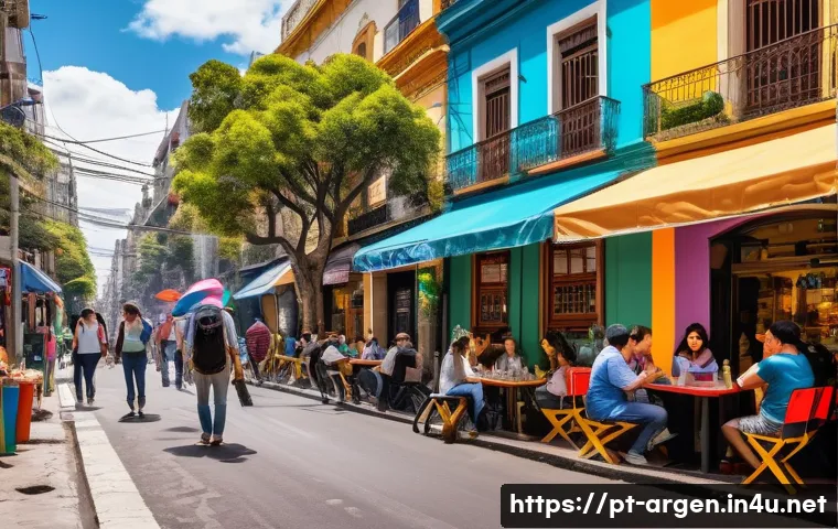 아르헨티나 치안과 안전 여행 팁 - A vibrant street scene in Buenos Aires’ Palermo neighborhood during daytime, showcasing diverse tour...