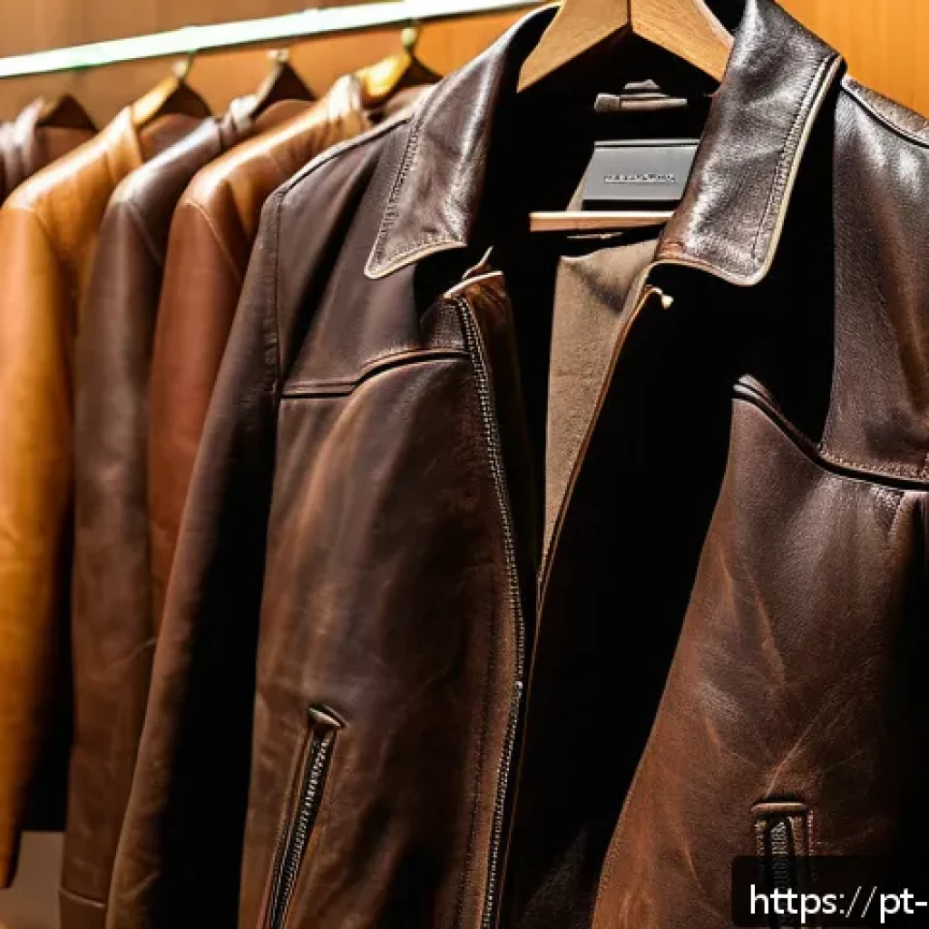 아르헨티나 가죽 제품 쇼핑 가이드 - A close-up image of an authentic Argentine leather jacket displayed in a boutique in Buenos Aires, s...